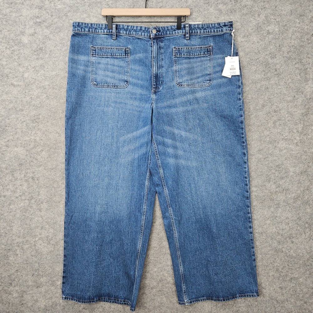 NEW Free Assembly Wide Leg Jeans Women's Blue 24W Patch Pocket High Rise Stretch
